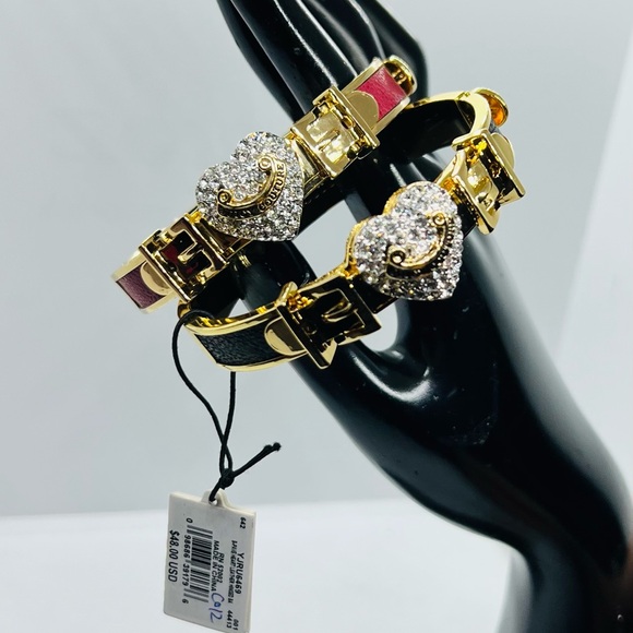 NWT, Juicy Couture Gold-Plated Pink Heart Crystal Bracelet Set of 2 - Picture 5 of 10